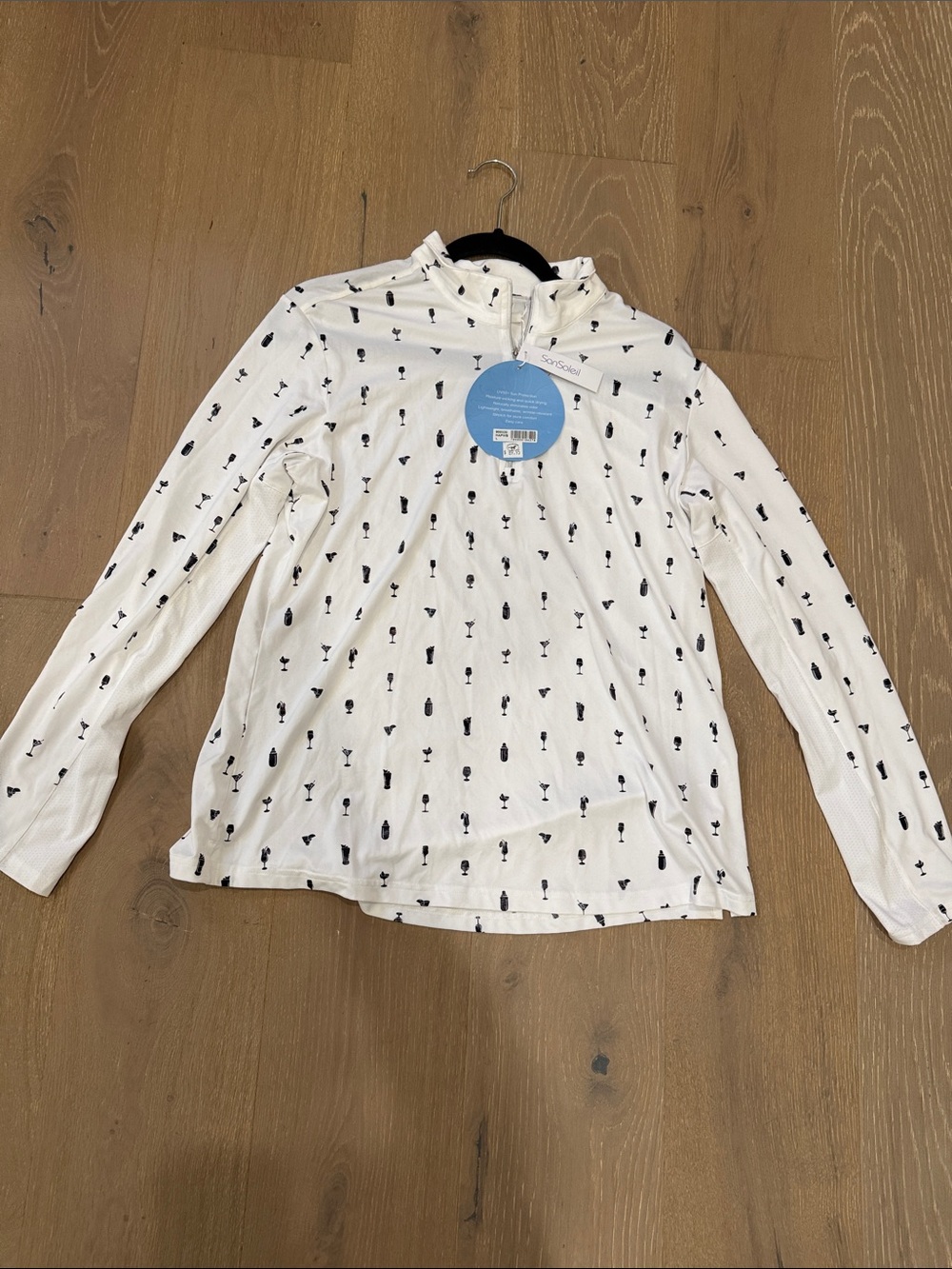 Long-Sleeve UV l50 White  Printed Equestrian Top w/ sleeve ventilation NWT